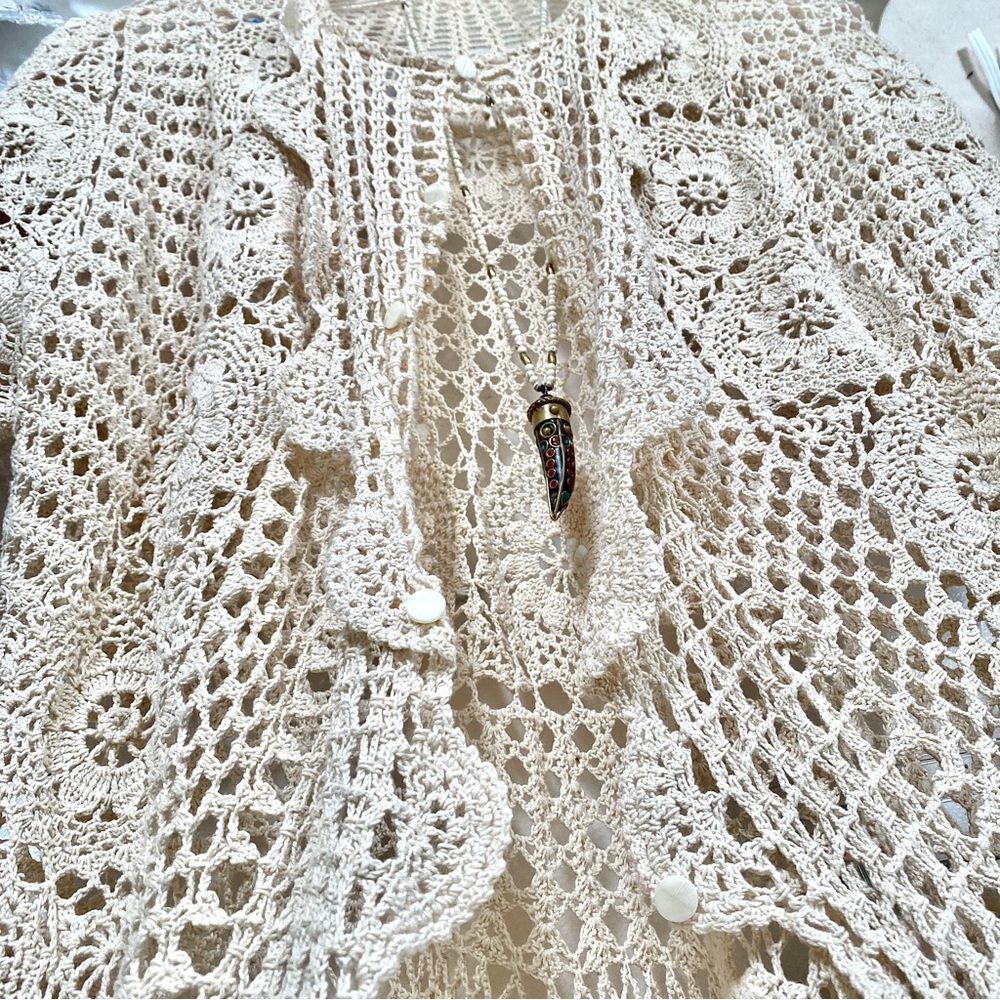Artisan Crochet set boho lace set skirt/cardi shabby chic prairie Country vibel - Picture 6 of 16